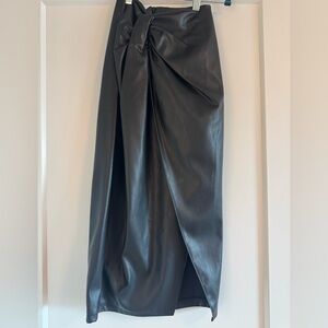 Open Edit Elegant Black Faux Leather Skirt